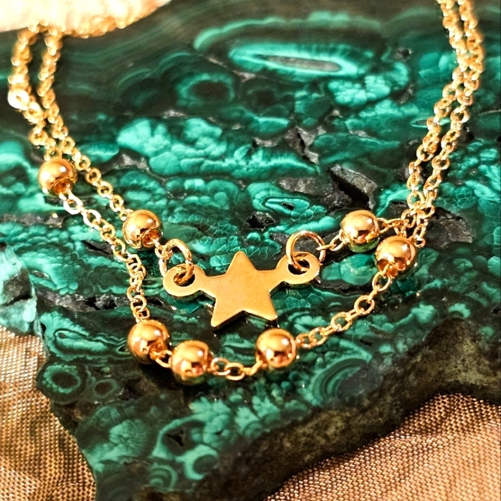 NEW Gold Double Strand Star Charm Bead Bracelet or Anklet B1P34